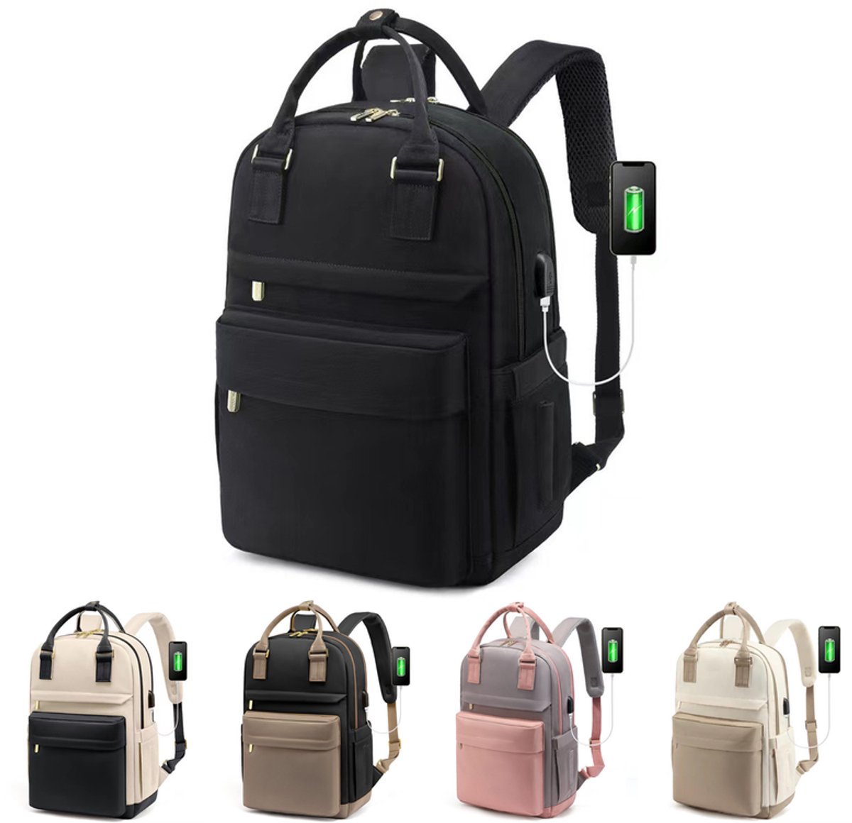 KZQ Waterdichte Laptop Rugzak - Met USB Poort - 15.6 Inch - Voor Dames Meisjes - School Werk College - Zwart