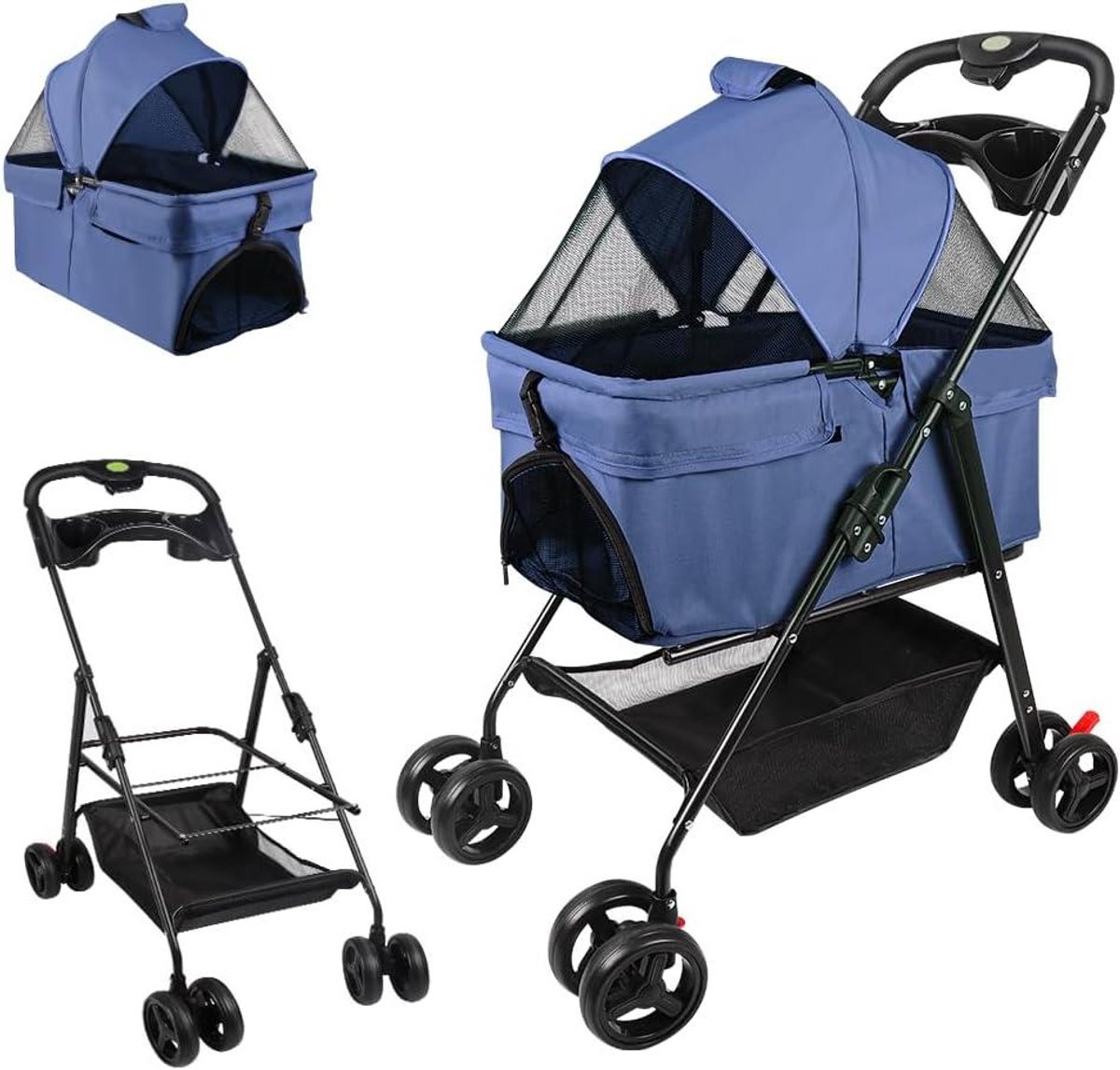 Huisdieren Buggy - Dierenwagen Kinderwagen - Comfortabel Reizen - 3-in-1 Functionaliteit - 50 x 65 x 99 cm - Blauw