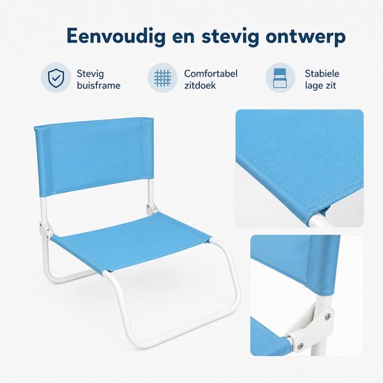 Opvouwbare Strandstoel - Lage Campingstoel - Lichtgewicht - Blauw — afbeelding 4