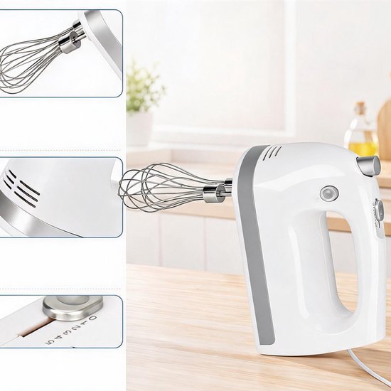 Elektrische Handmixer - 400W Keukenmixer - 5 Snelheidsstanden met Turbofunctie - Volledig Koperen Motor met Snelle Warmteafvoer - 304 RVS Kloppers en Deeghaken - Licht Ergonomisch Ontwerp - Voor Bakken, Deeg, Beslag, Room en Eieren — afbeelding 2