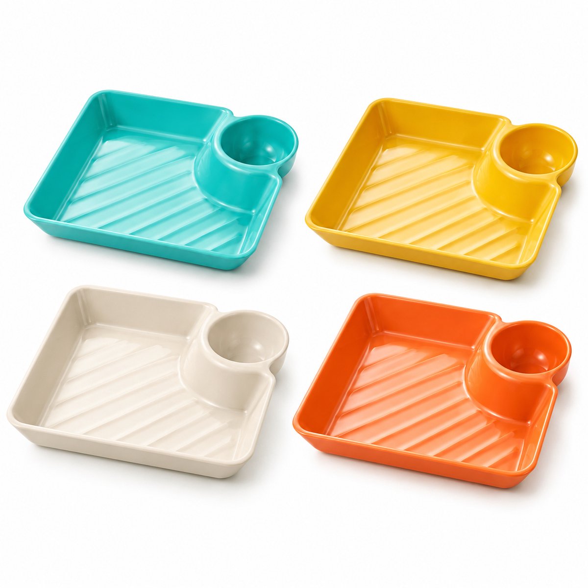 Home & Marker - Snackschaaltjes Set van 4 - Vierkante Dipschaaltjes met Sausvakje - Hapjesschaal voor Chips, Sushi & Dumplings - Gemengde kleuren - DIPLUXA