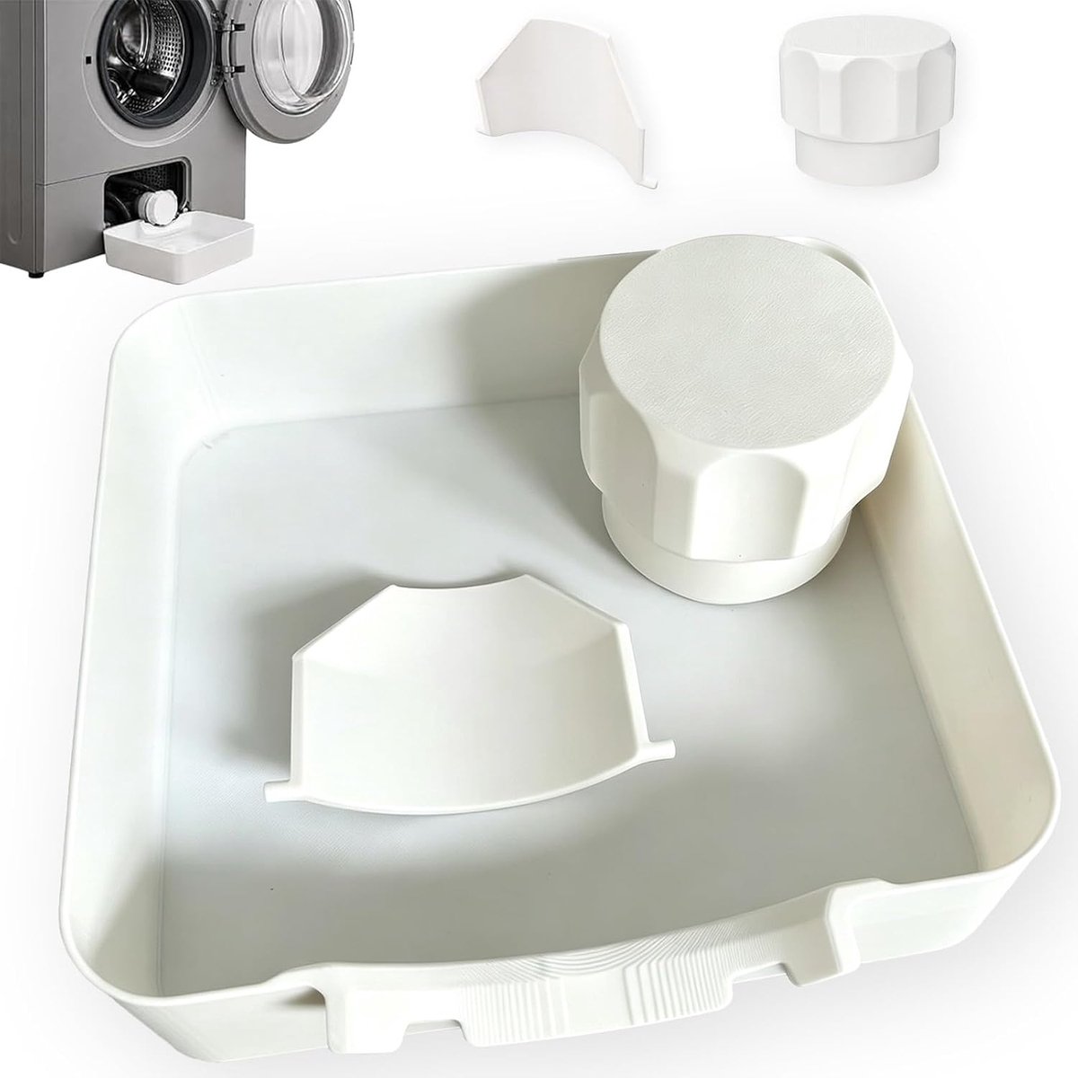 KZQ Afvoerbak voor wasmachine - Afvoerbak voor wasmachine met voorlader - Afvoerbak - Dekselopener - Geleidingslamellen - 17,8 x 17,8 x 5 cm - Geschikt voor kelders, appartementen, stacaravans en garages - 3-delige set