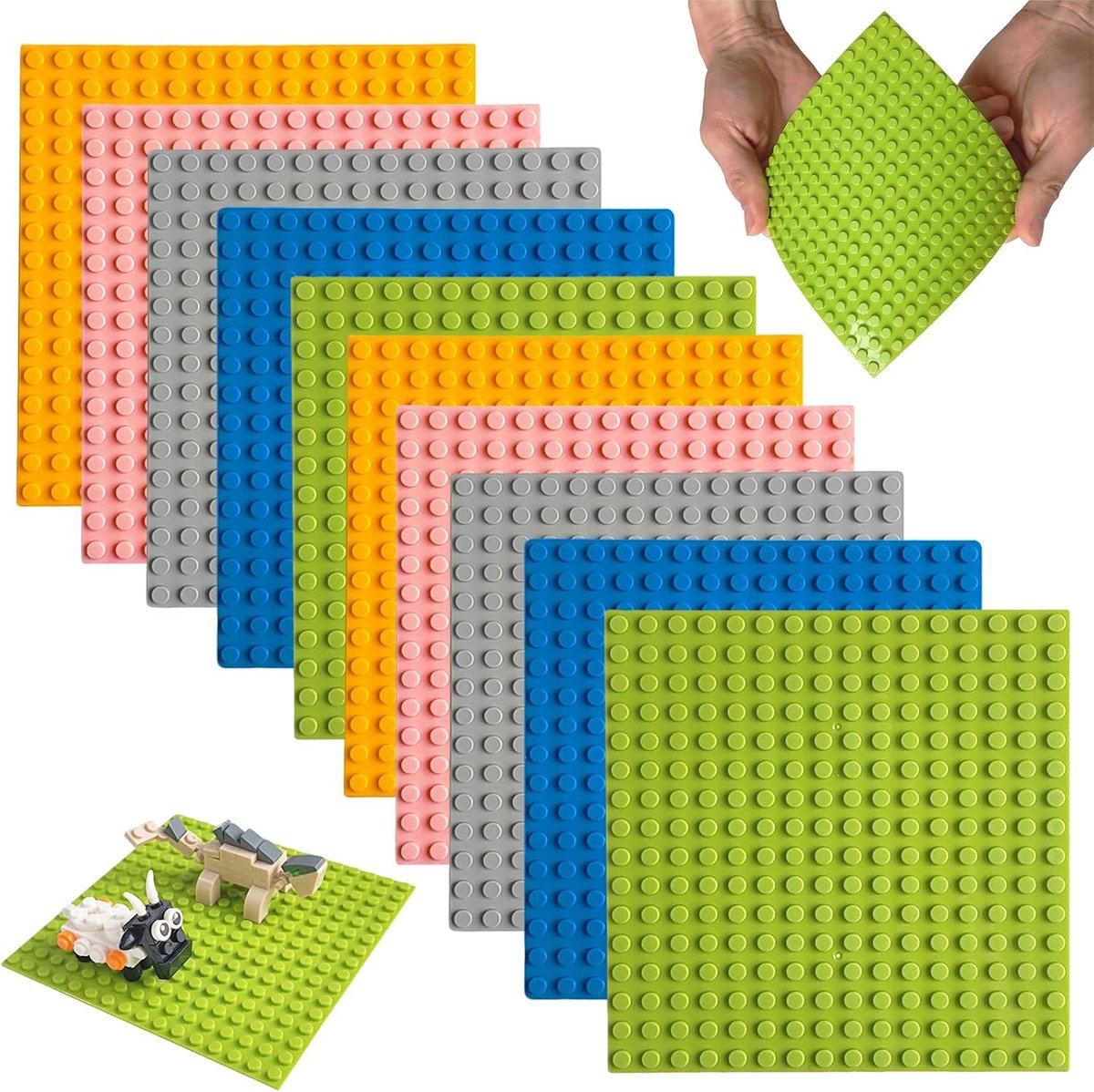 10 stuks basisplaat, ABS-platen, set van 12,8 x 12,8 cm, robuuste bouwplaten, 16 x 16 verhoogde noppen, compatibel met de meeste merken (S)