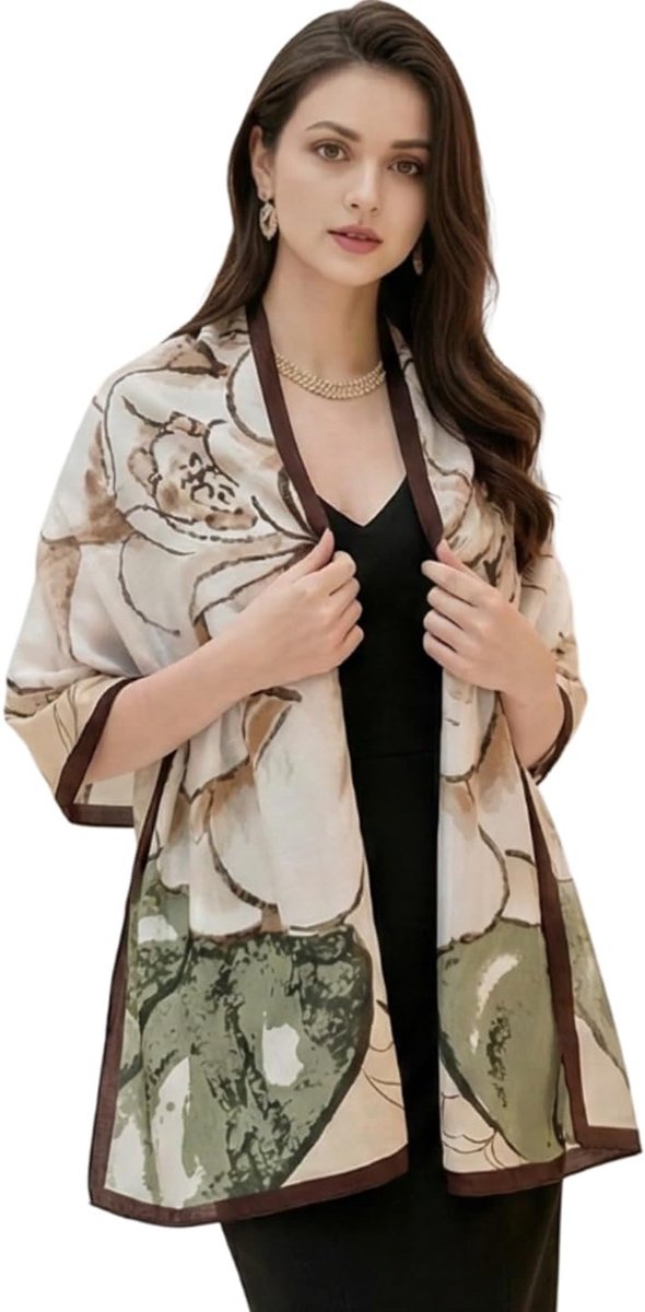sjaal halsdoek beige bruin licht sjaal dames omslagdoek licht 180x90cm zomer lente herfst zijden doek cadeau voor haar