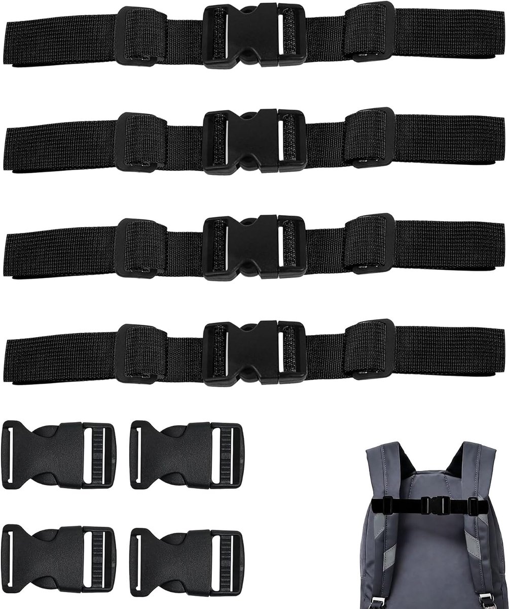 borstband voor rugzak, 4-delig, borstband van nylon met snelgesp, antislip borstband voor wandelen, trekking, joggen, schooltas, kinderen en volwassenen