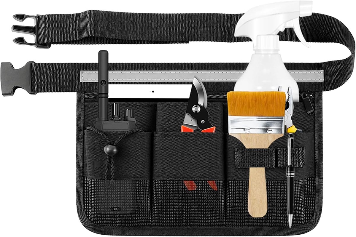 Gereedschapstas, riemtas met riem, professionele gereedschapstas, waterdicht, verstelbaar, voor huis, tuin, camper, reiniging (zwart/oranje)