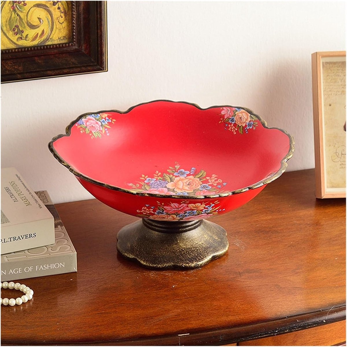 Fruitschaal Staande fruitschaal, keramiek, snoep, snacks, servies, broodbord, voedselcontainer, decoratie(Red)