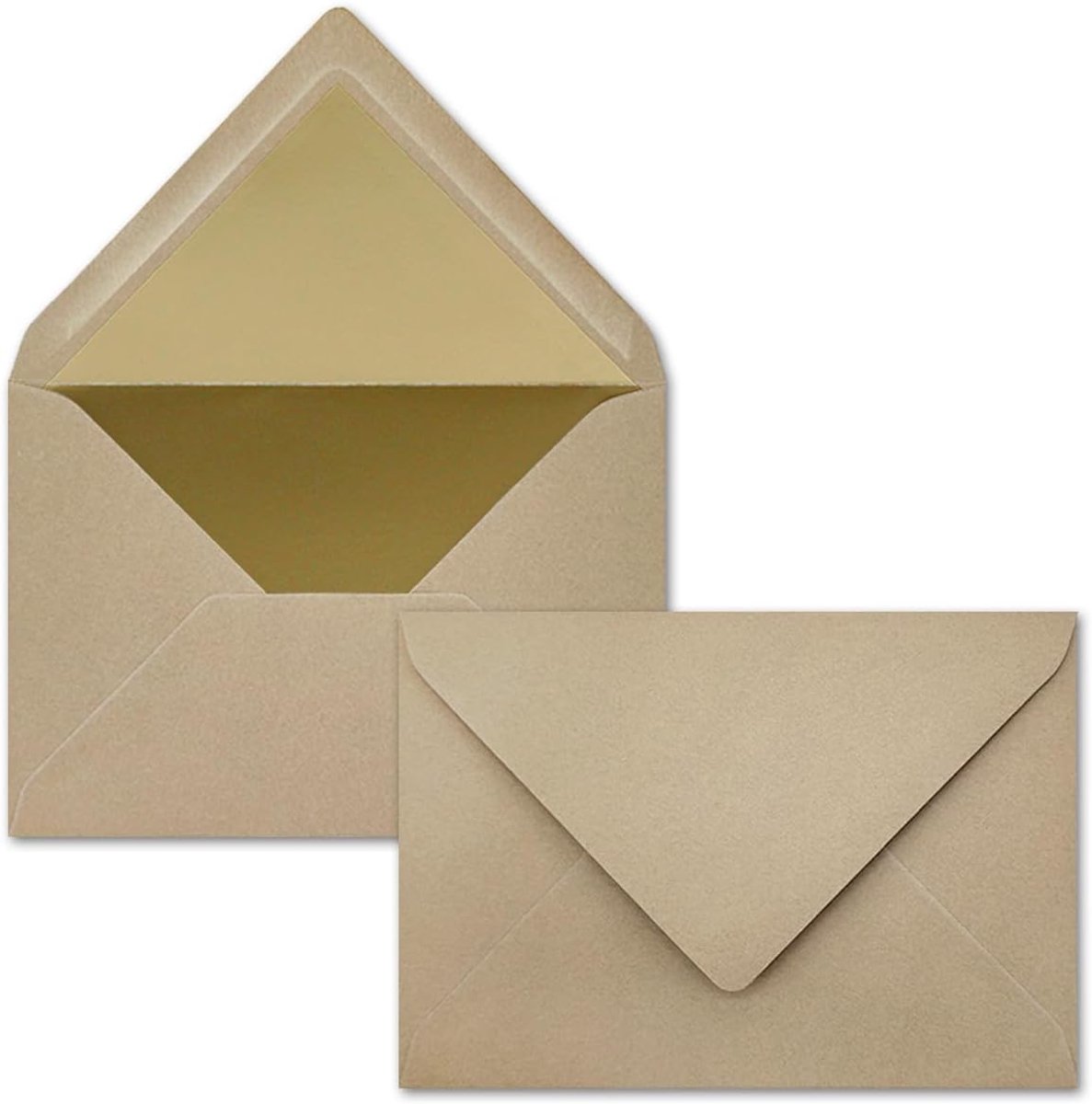 PAPIER Enveloppen, cappuccino, 50 stuks enveloppen formaat C6, 114 x 162 mm, natte lijm, mat oppervlak en goud-metallic voering, zonder venster, voor uitnodigingen