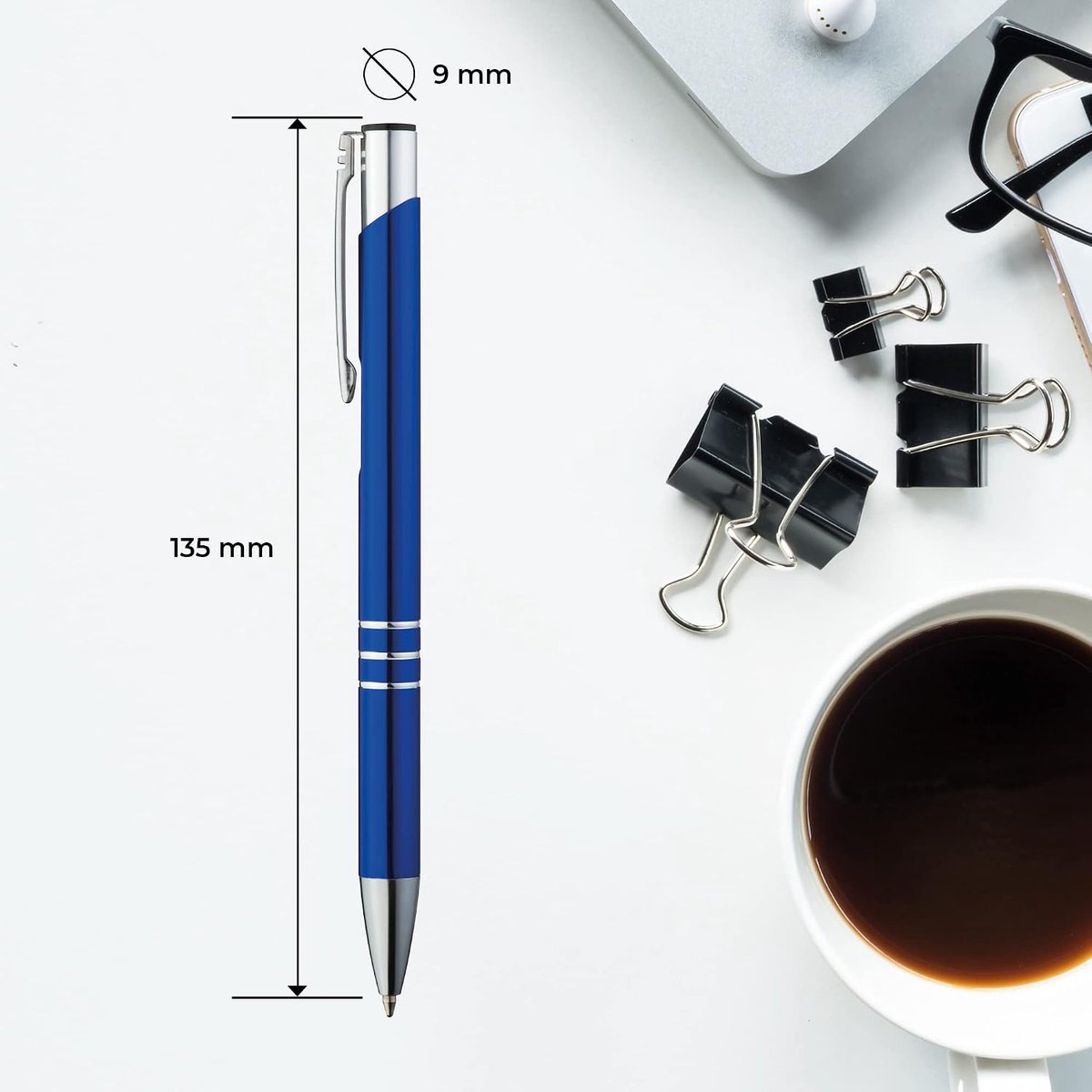 balpen, 50 stuks, premium balpenset, hoogwaardig, pen voor makkelijk en zacht schrijven, blauwschrijvende balpen, als optische blikvanger