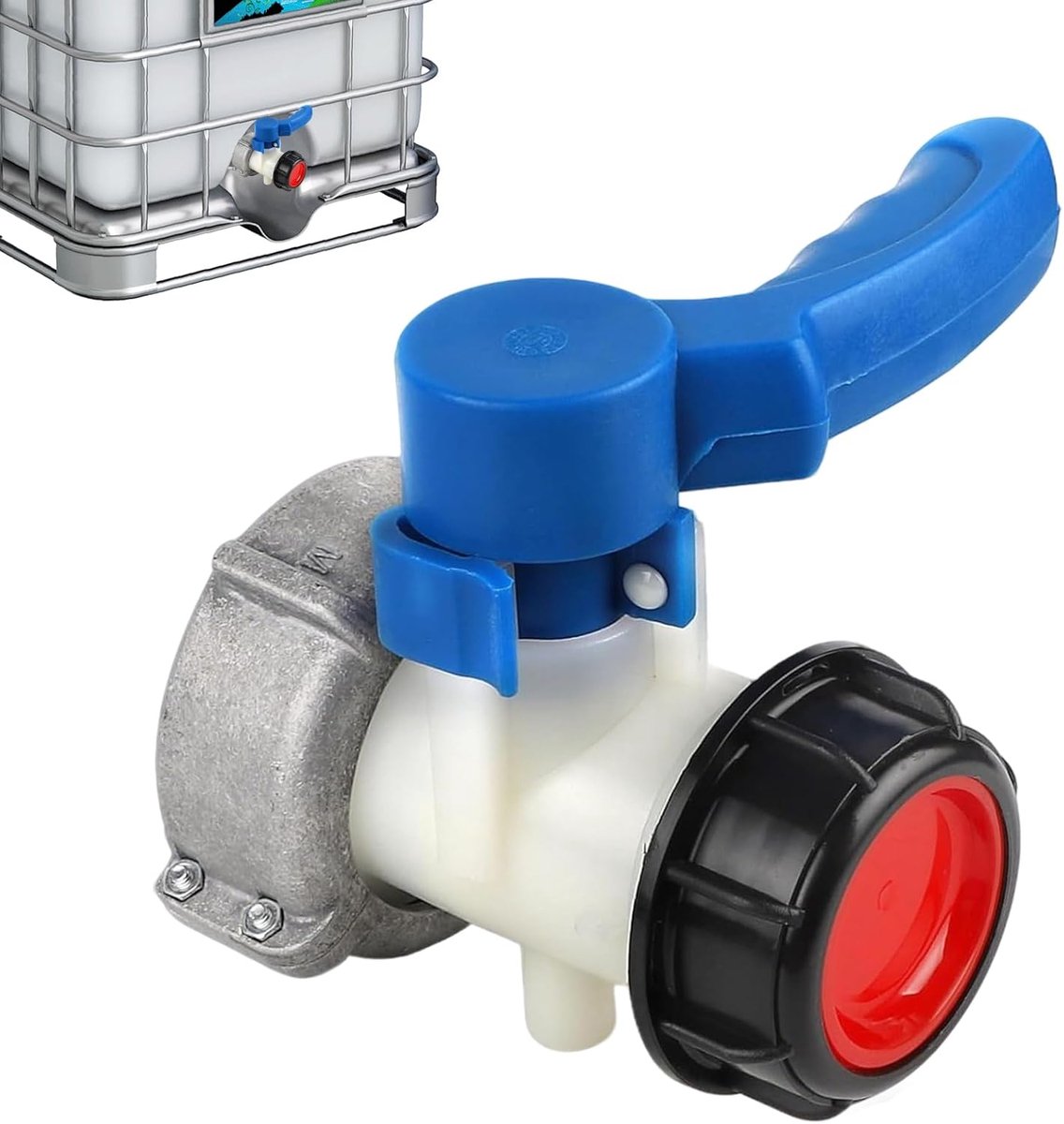Adapter Kogelkraan DN50 75 mm, IBC tankaccessoires, IBC afsluitkraan, afvoerkraan, klepkraan met aluminium wartelmoer, voor IBC-container, watertank 1000 liter, regenton, jerrycan