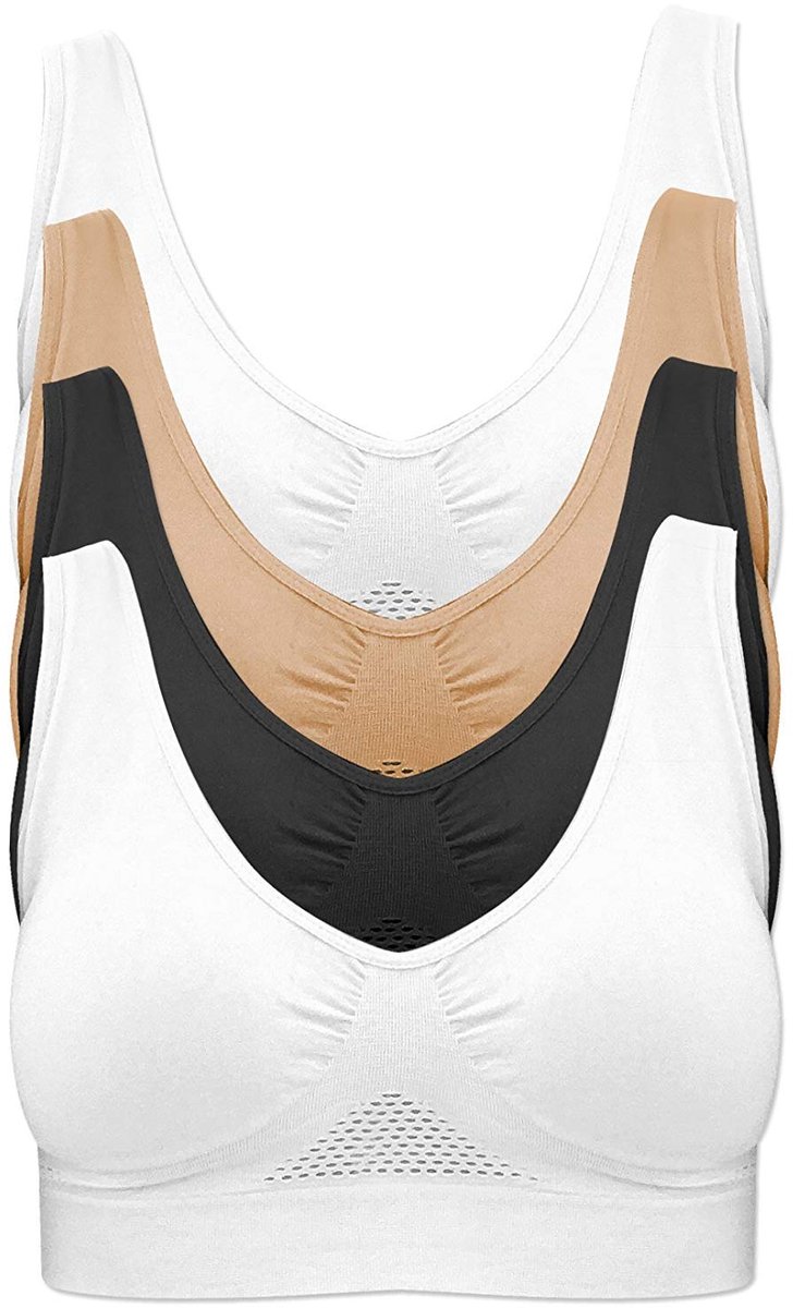zonder beugel: naadloze sportbeha per 4 stuks – ongestoffeerd materiaal van 96% nylon en 4% spandex – aangename draagbreedte en comfortabele pasvorm