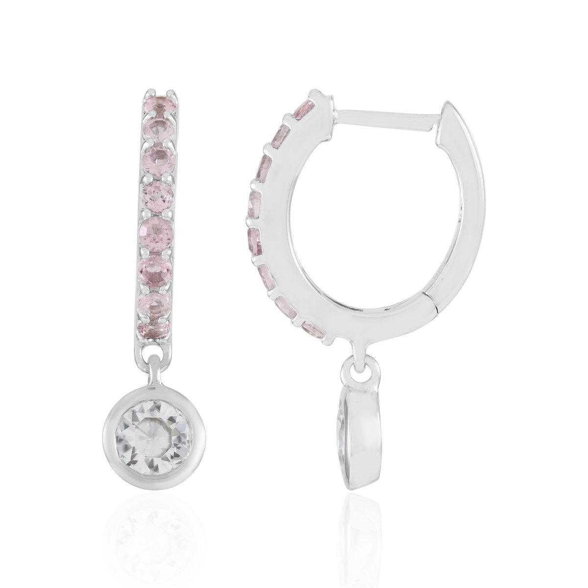 Cavill - Luxe Oorbellen - 925 Sterling Zilver Geplatineerd - Cambodjaanse Zirkonia 1,117 ct & Roze Toermalijn 0,564 ct - 24 mm
