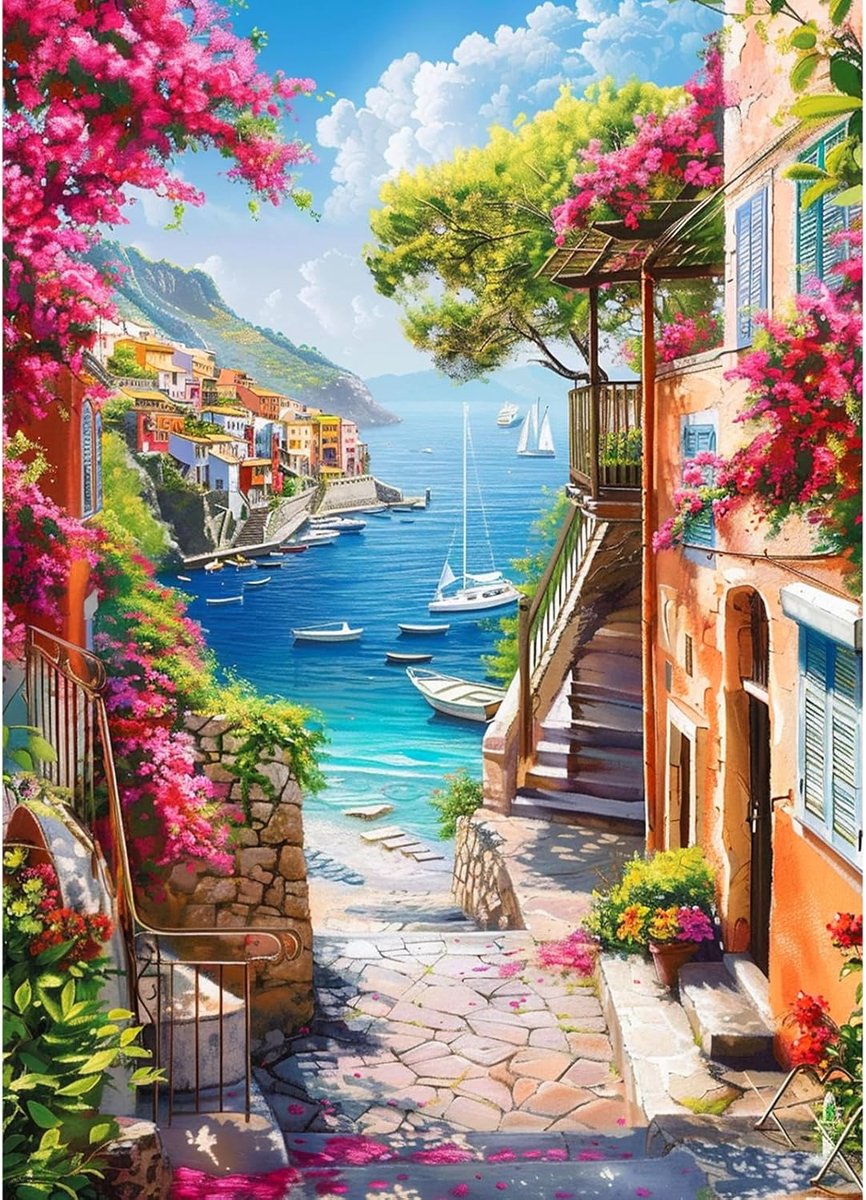 Diamond Painting Kits volwassenen, landschap diamant schilderij, bloemen diamond painting foto's, 30 x 40 cm diamond painting set, diamond painting volwassenen, kustweg