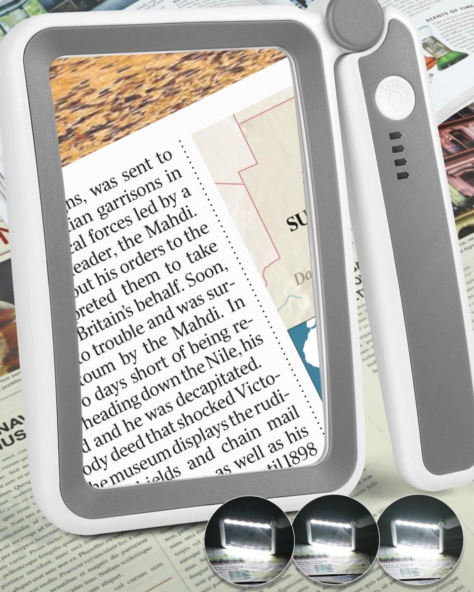 Ulisem - Leesloep met LED Verlichting – 10X Vergrootglas voor Lezen – Oplaadbare Paginaloep – Opvouwbare Handloep met Dimbare LED – Rechthoekige Vergrootglas voor Boeken, Kleine Lettertjes & Senioren