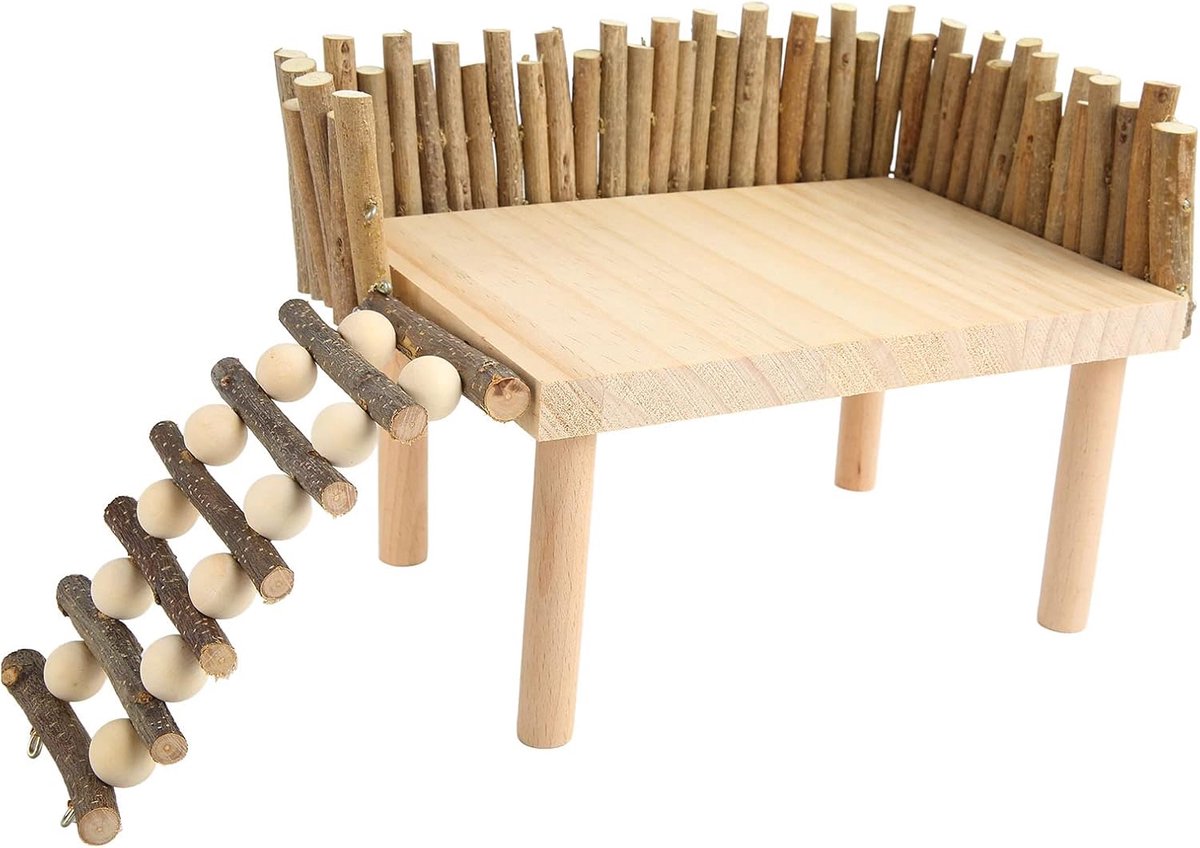 platform met ladder, hamster gouden beer klimspullen houten kleine huisdier speeltuin, hamster speelactiviteitenplatform met hek voor papegaai, gerbil, eekhoorn, rat, gouden beer