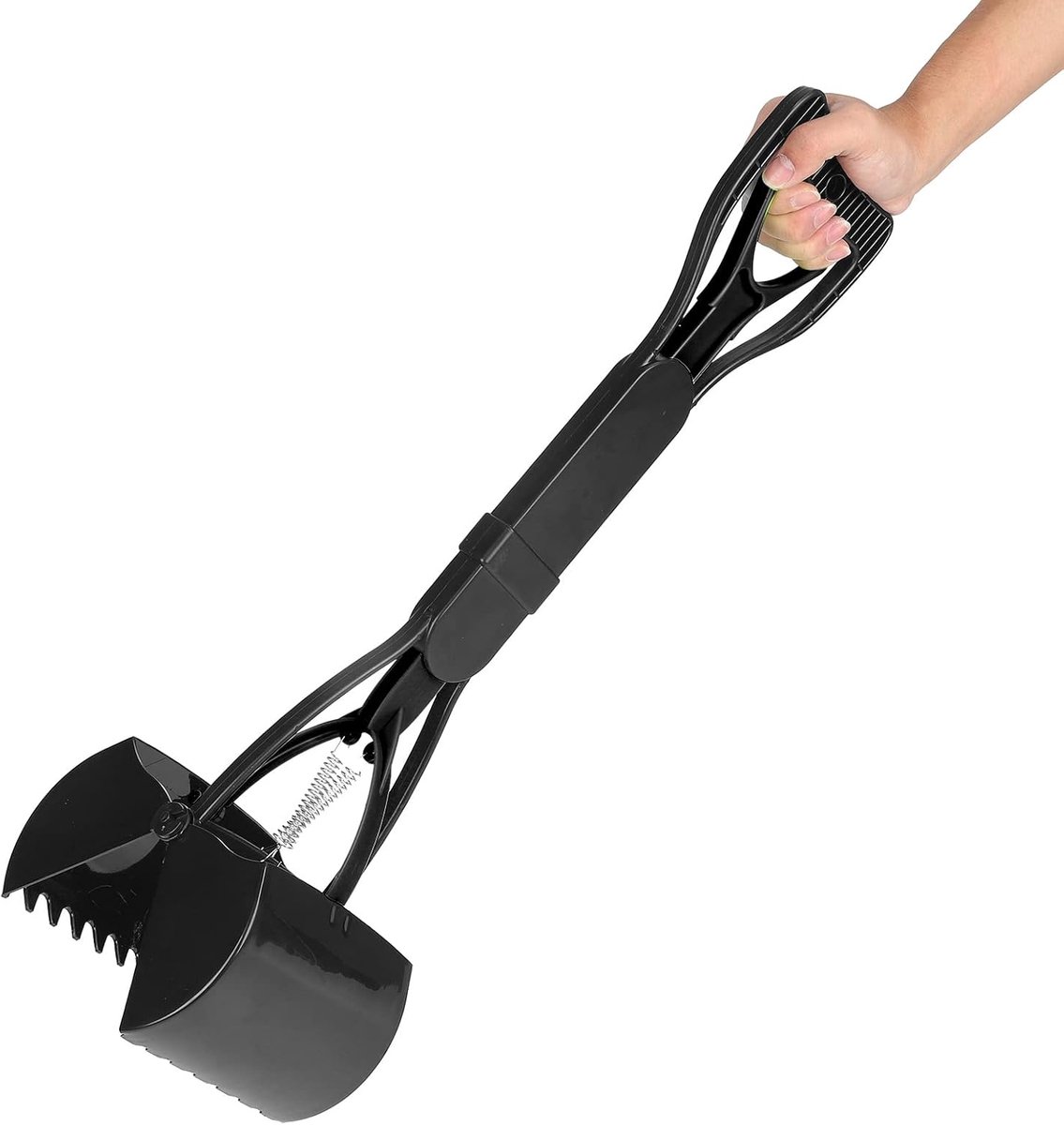 Schep met lange steel voor honden, draagbaar, 60 cm, zwart