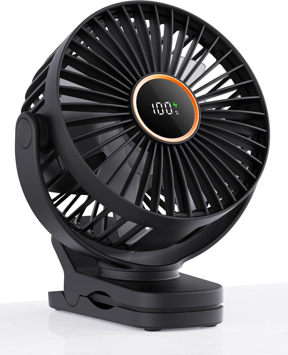 USB-ventilator met clip, mini-ventilator met 3 standen, 4,5 m/s, 2000 mAh accu, 9,5 uur looptijd, tafelventilator voor kantoor, kinderwagen, bed, camping