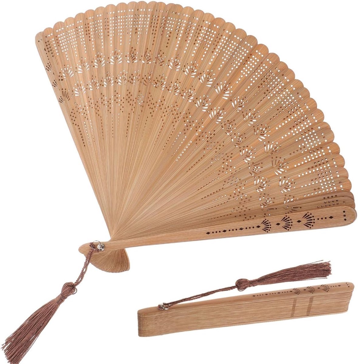 Handwaaier van bamboe, draagbare vintage vouwwaaier voor dames, natuurbruin, licht zomeraccessoire