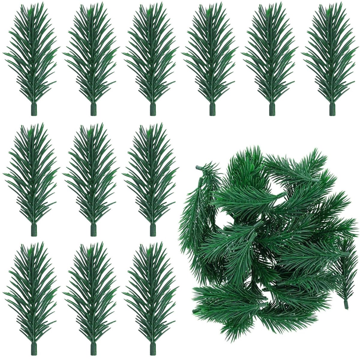 Dennentakken, Decoratieve dennentakken, groen, 6 cm lang, Kleine kunstdennentakken, dennennaald, DIY-accessoires voor kerstsimulatie kunstspar, adventskransdecoratie