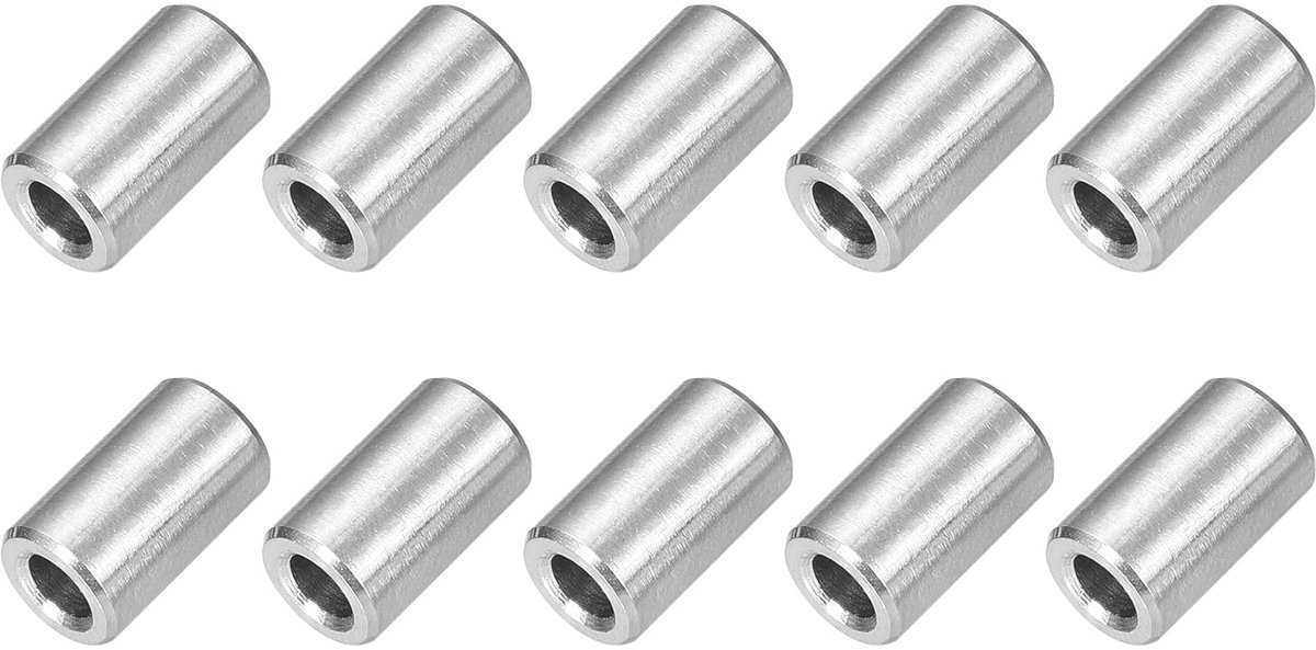 Afstandhouders van roestvrij staal, 3 mm ID x 6 mm OD x 10 mm L, afstandhouders van messing, zonder schroefdraad, ronde spacer voor schroeven, moeren 1/8 inch of M3