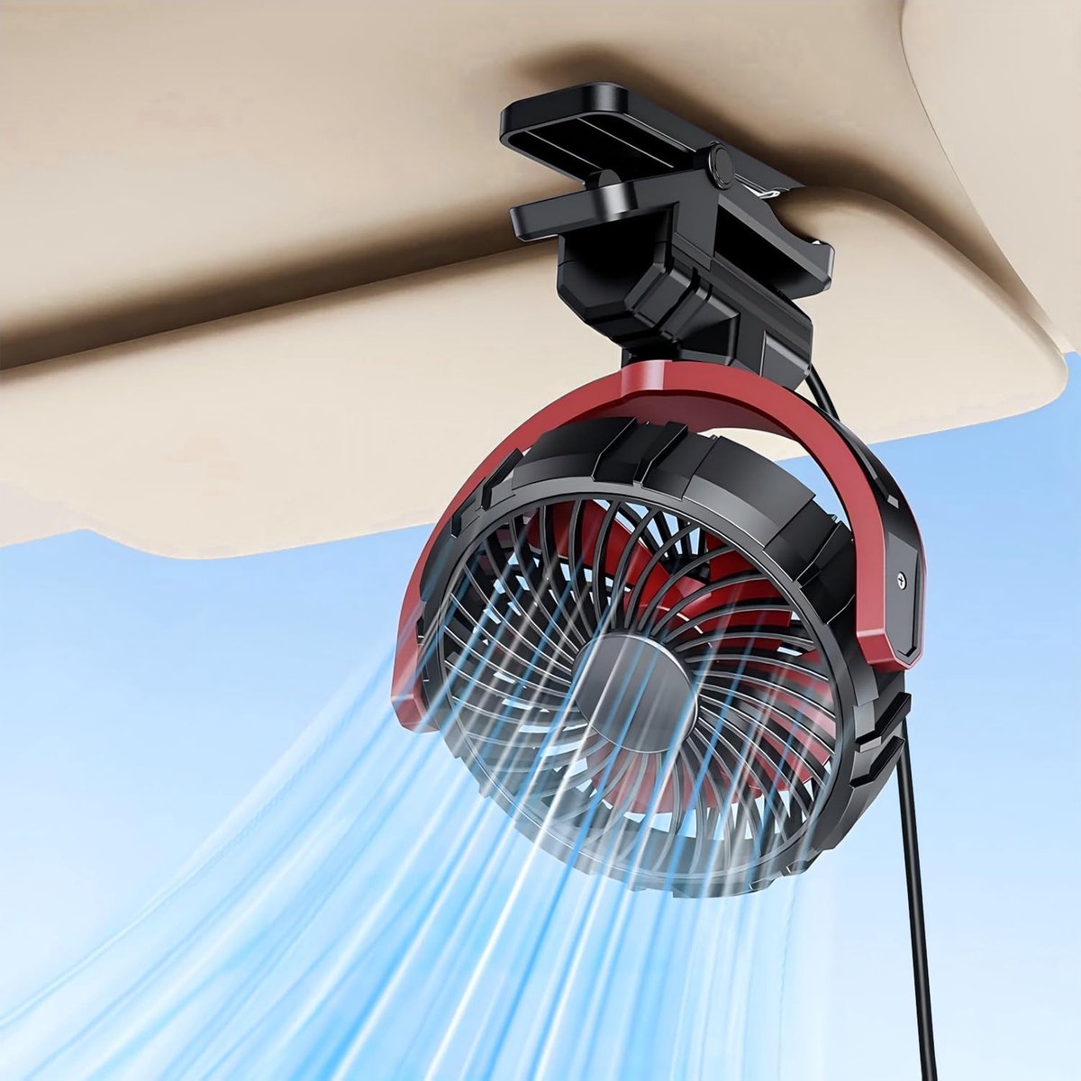clip ventilator, USB C stille ventilator draagbare kleine klemventilator, 360° verstelbaar, 3 standen, sterke autoventilator voor auto, SUV, auto, vrachtwagen, camper, pickup, bestelwagen