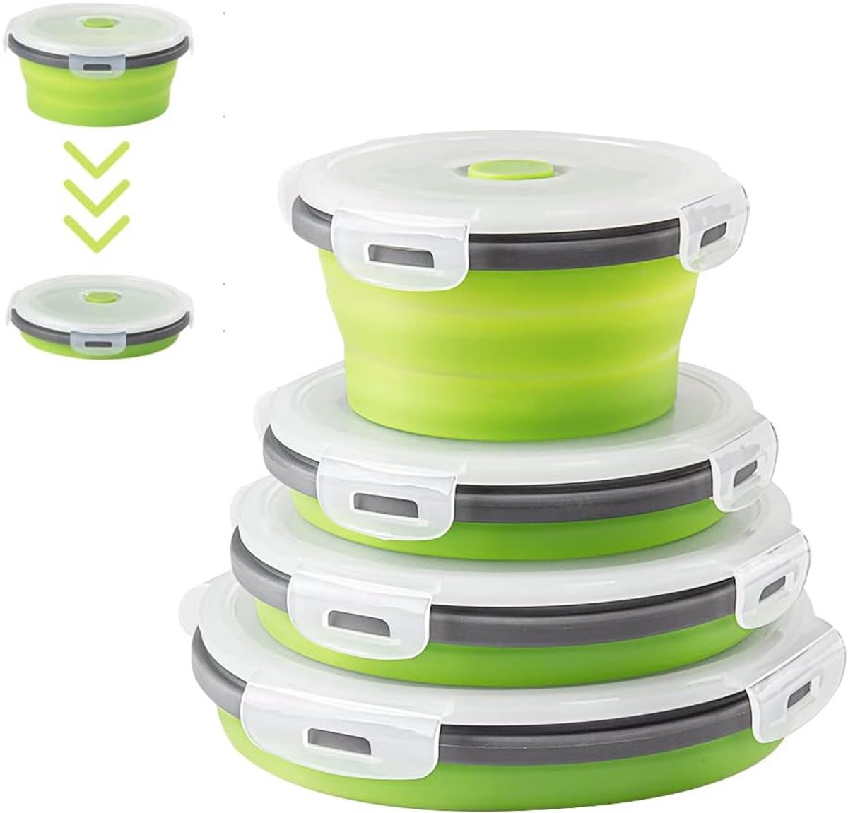 4 Pack Siliconen Lunchbox Opvouwbare Siliconen Voedselopslagcontainer Met Deksel, Draagbare Lunch Bento Box Buiten Picknickdoos (Groen o2)