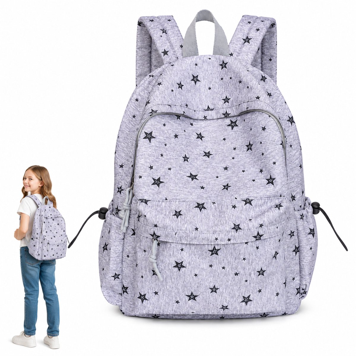 Bobypet - Grote Schooltas voor Middelbare School - Laptoptas Rugzak 15.6 Inch van Duurzaam Twill - Lichte Casual Rugtas met Drinkbekervakken - Universele Reistas voor School, Studie, Sport & Reizen - Grijs