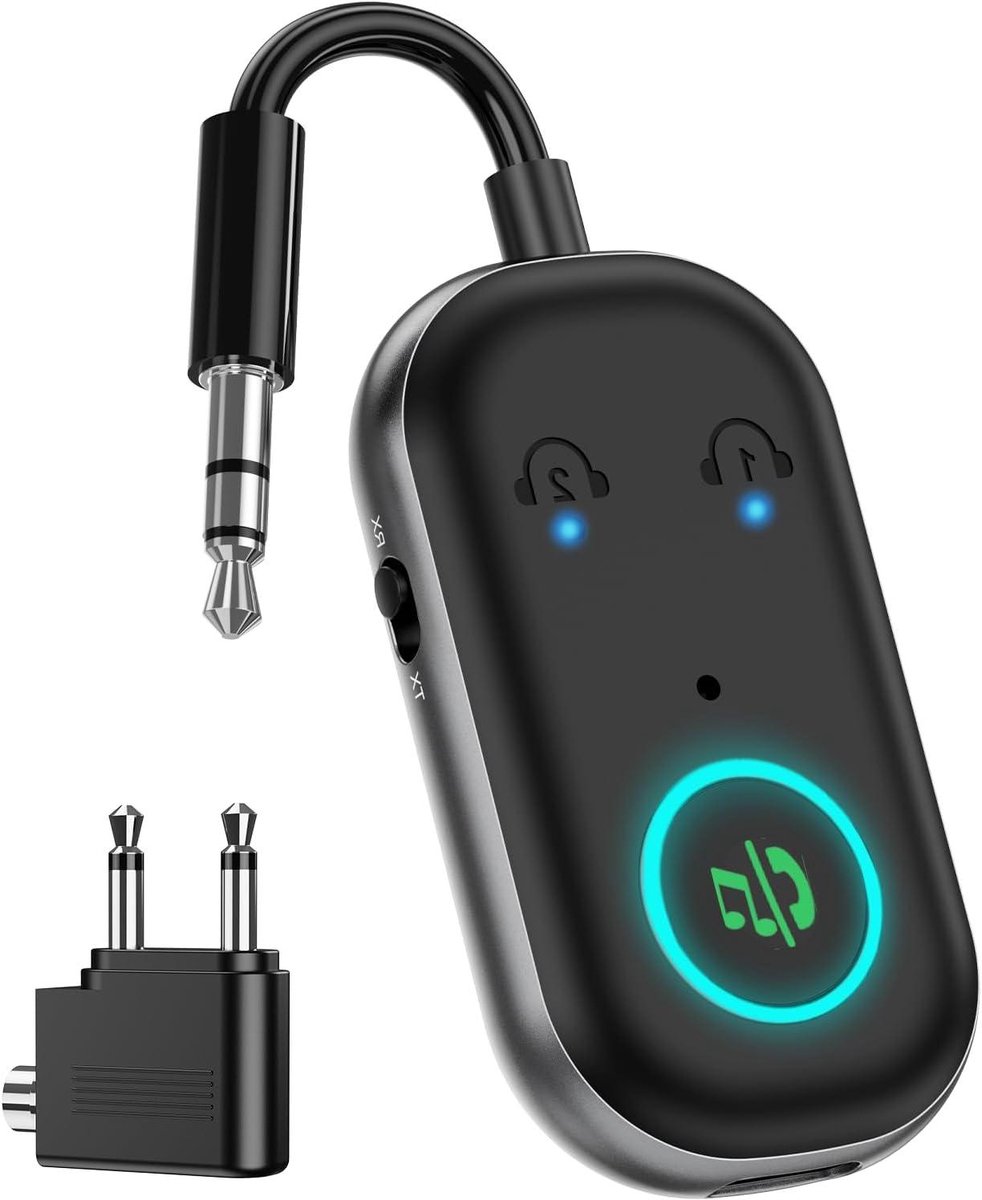 Bluetooth Audio Adapter - Aux Zender Ontvanger - Draadloos Muziek Luisteren - 2-in-1 Zender Ontvanger - 16 Uur Speeltijd - Zwart