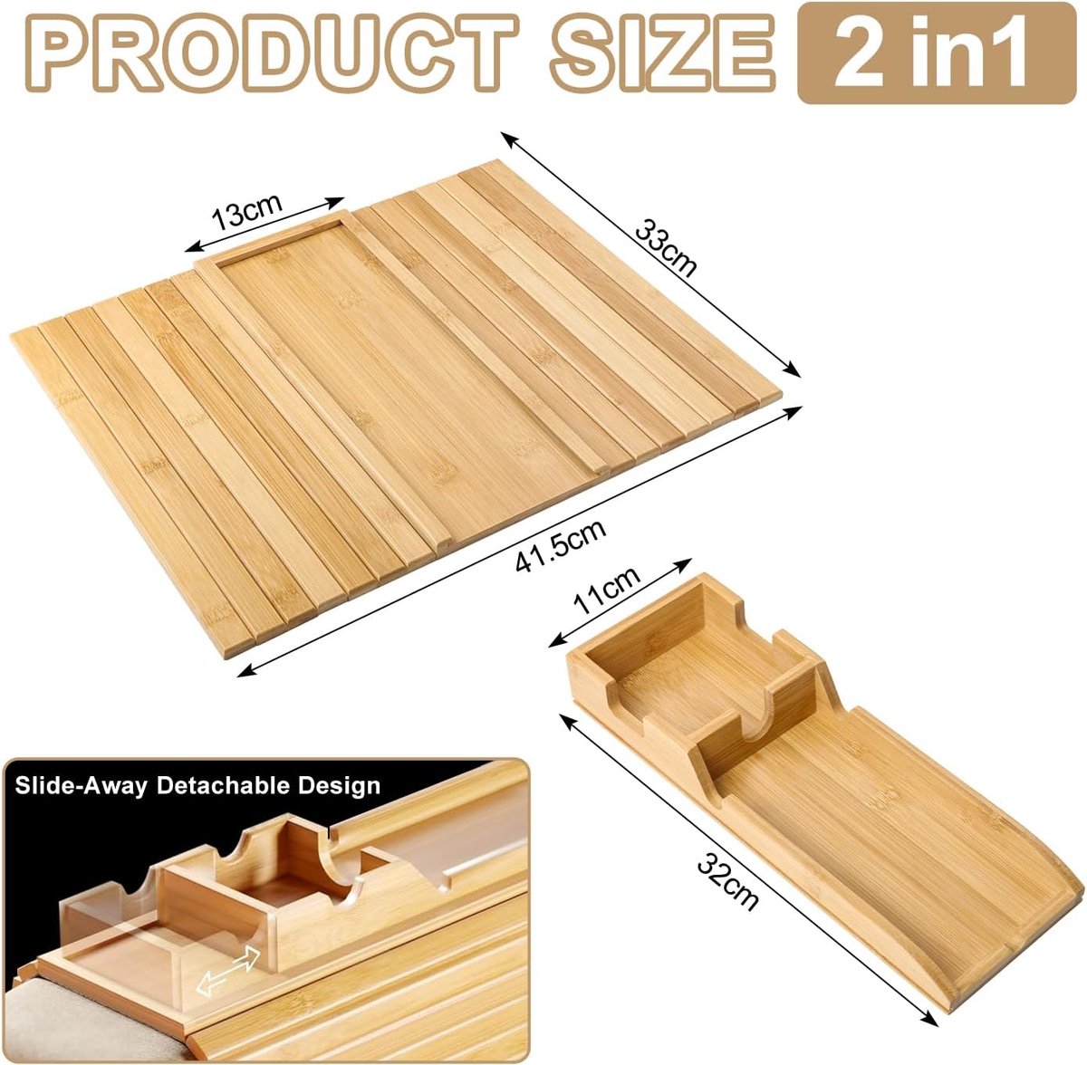 Sofa Tray met Verwijderbare Kophouder - Natuurlijke Bamboe - Opbergruimte voor Snacks - Voor een Opgeruimde Bank - ShopVlot