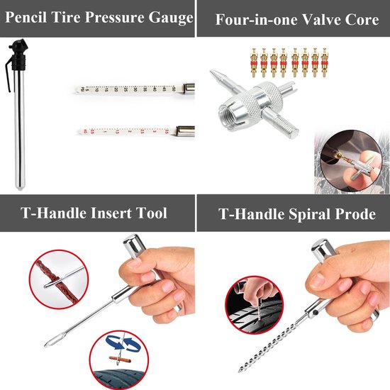 Banden Reparatie Kit - Lekke Banden Herstel - Noodreparatie Onderweg - Universeel Geschikt - 70 Delig - Zwart — afbeelding 3