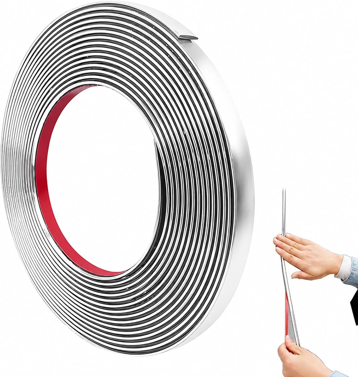 chroomstrip 10 meter – 8 mm zilver decoratieve strip voor auto en interieur – flexibel zelfklevend sierprofiel voor randen, ramen, spiegels en meubels
