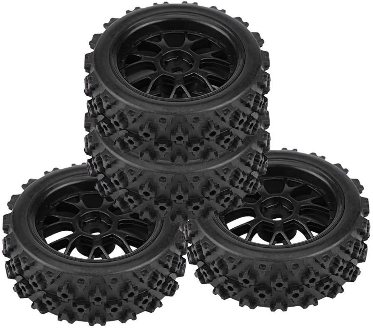 Banden, 4 Stuks Set voor RC Auto, Hoogwaardige Rubberen Wiel voor 1:10 RC Auto, Durable Velgen voor RC Car, voor Wedstrijd en Dagelijks Gebruik, Black