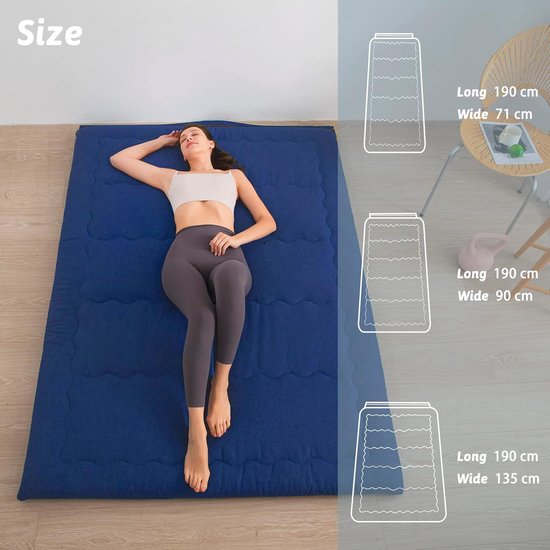 Opvouwbaar Matras - Gastmatras Vloermatras - Comfortabel Slapen - Met Handvat en Rits - 190 x 71 cm - Blauw — afbeelding 4