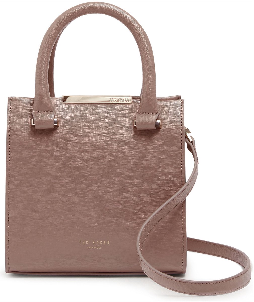 Ted Baker Leren schoudertas handtas Reniya Bar Detail Small Tote Bag Taupe