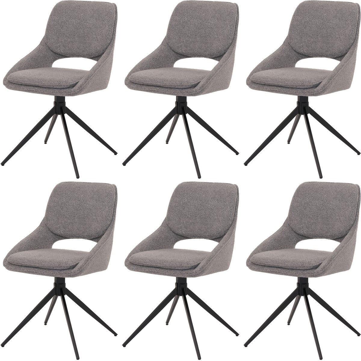 Set van 6 eetkamerstoelen MCW-N73, keukenstoel, draaibaar met Auto-Return, stof/textiel bouclé (540 g/m²) Oeko-Tex ~ grijs