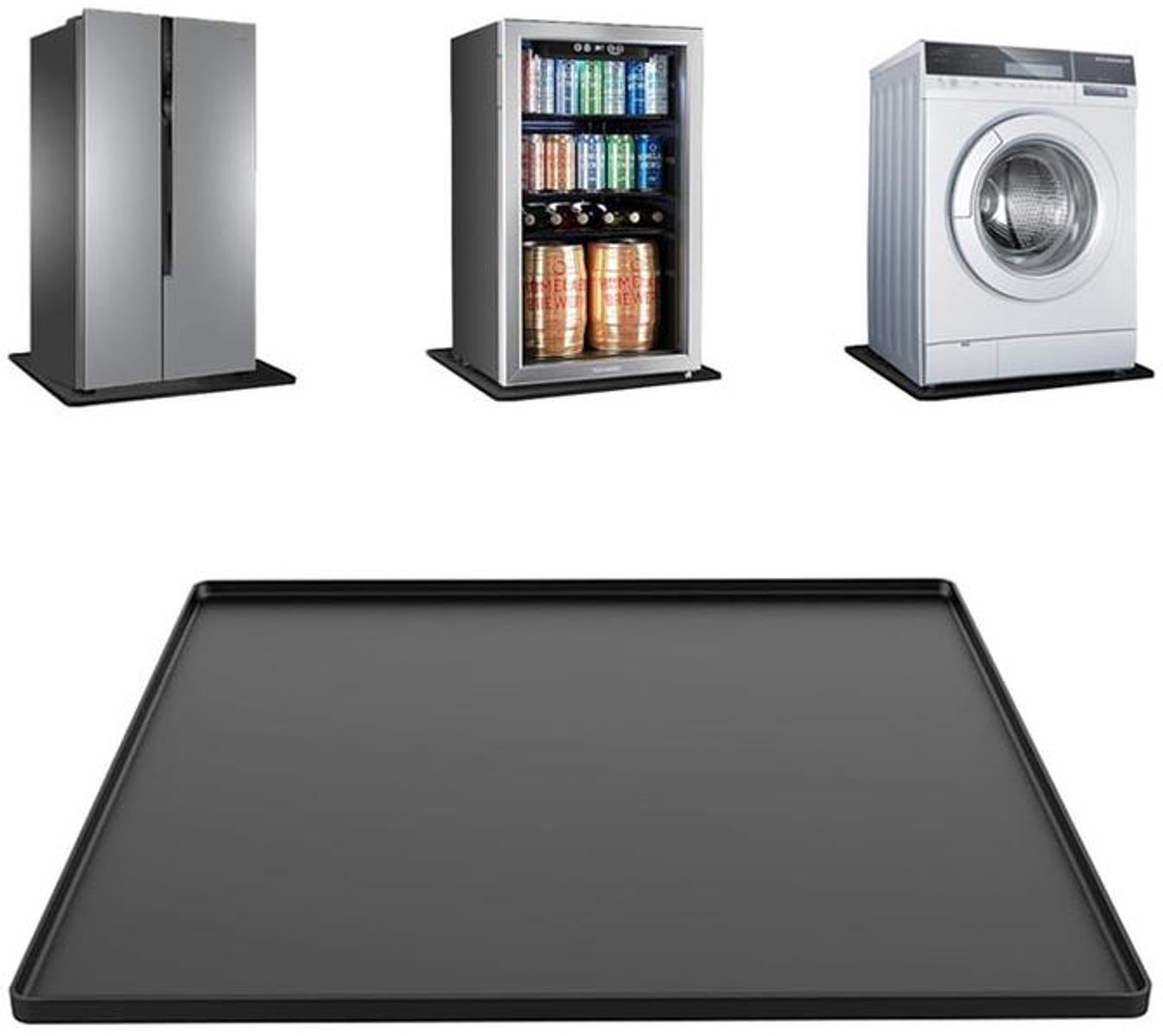 KZQ Siliconen mat - Wasmachine voets - Waterdichte siliconen beschermgroef voor de voet - Beschermt de vloer - Voorkomt lekkages van wasmachines, drogers, vaatwassers, koelkasten en airconditioners - 65x60x1.5 cm