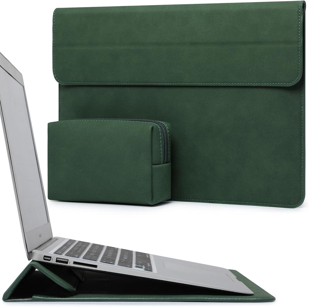 15 Inch Laptop Hoes Sleeve met Standaard voor MacBook, Middernacht Groen