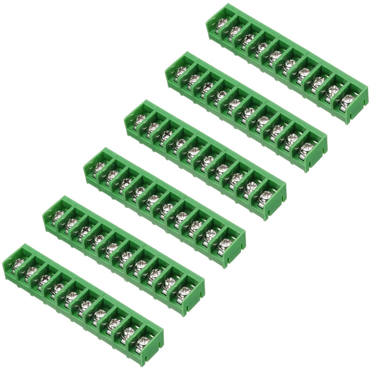6 stuks PCB-klemlijst, 9,5 mm, 10-polig, hekachtige printplaat, klemblokken, montage, aansluitklemmen, 300 V, 30 A, groen