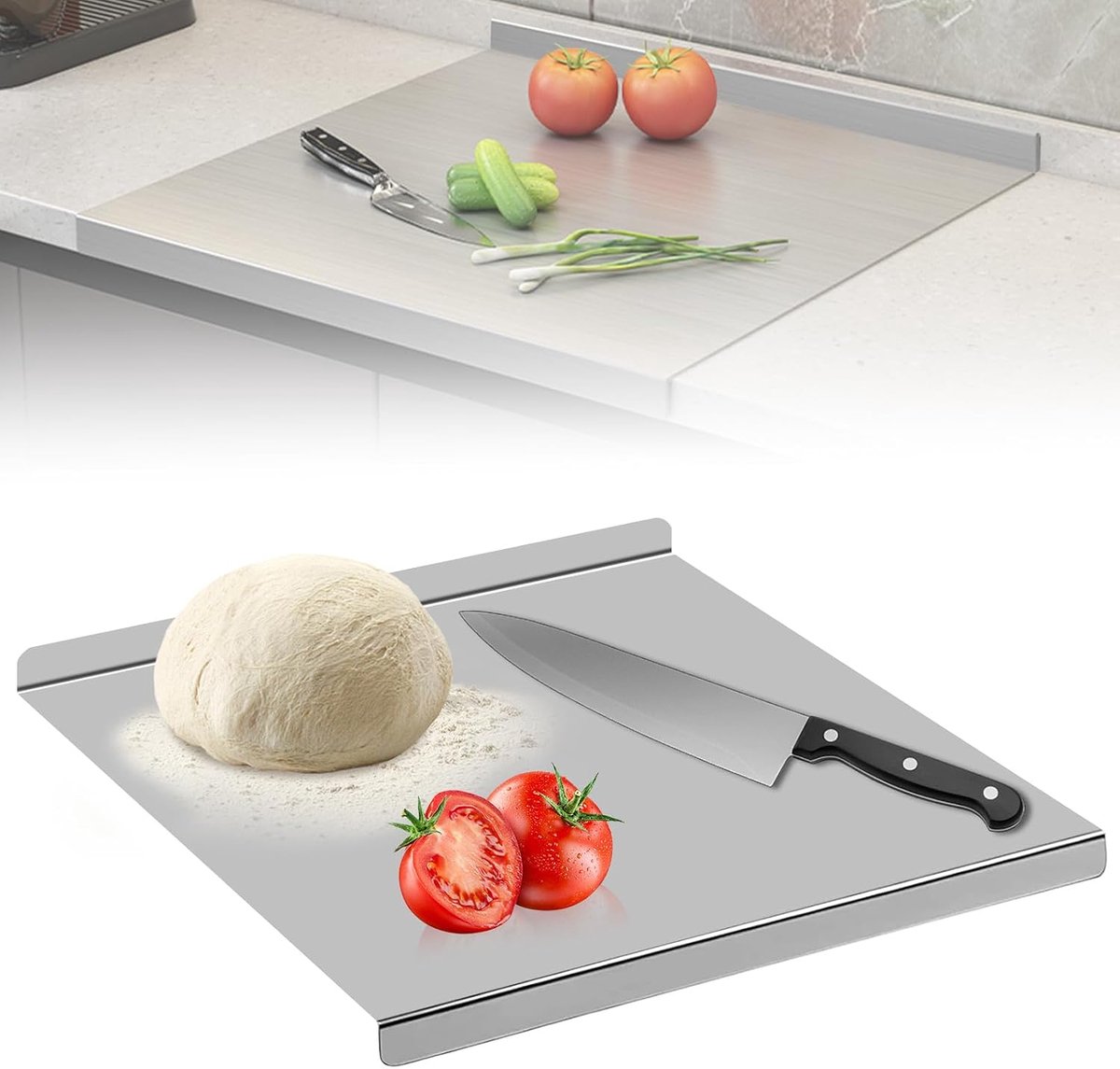 snijplank 30 x 30 cm: werkblad kneedplank roestvrij staal, antislip snijplank met rand, kneedplank roestvrij staal, antibacterieel voor keuken, restaurant voor het kneden van