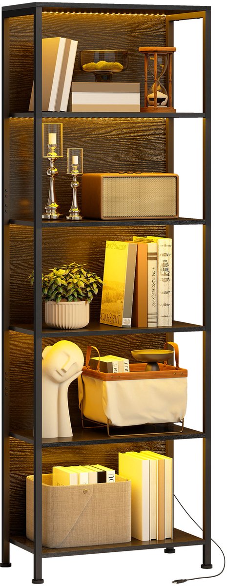 Homcom Boekenplank - Staal - 60x30x179cm - Zwart
