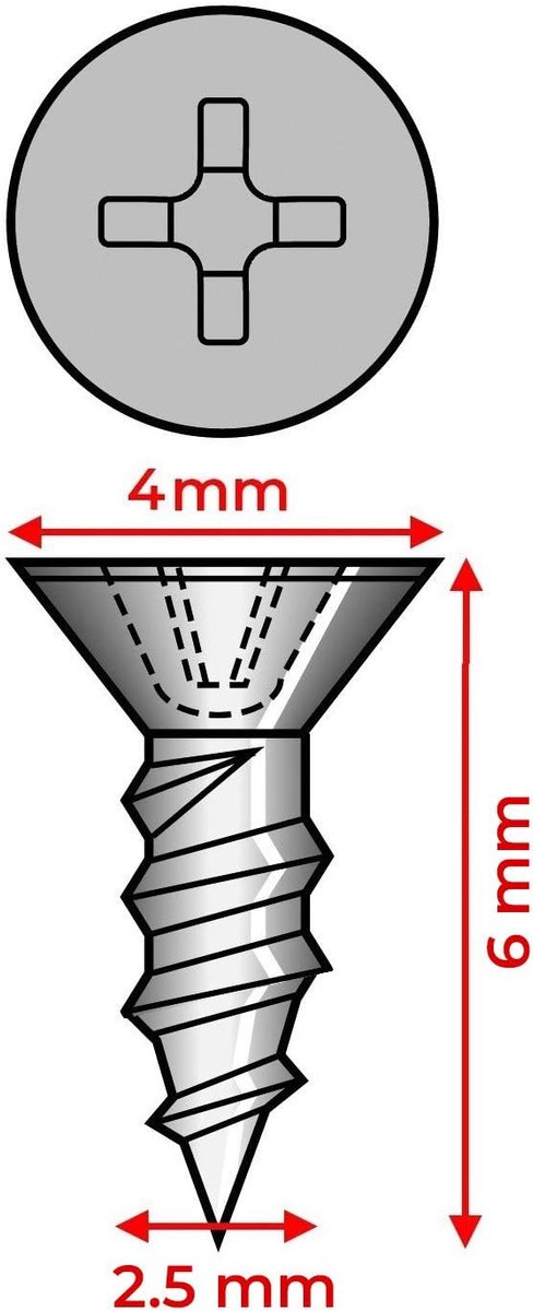 Set van 300 mini schroefjes (2.5x6 mm, verzonken, bronskleur)