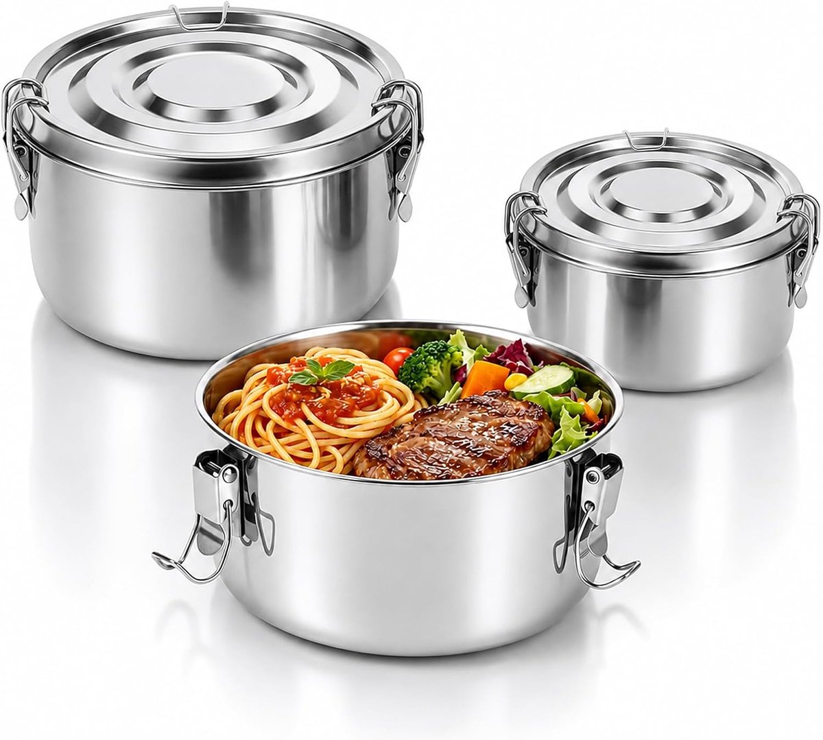 containers, 3 stuks, broodtrommel van roestvrij staal met deksel, voor volwassenen, voedselcontainer, broodtrommel, kinderen, snackbox, kinderlunchbox voor fruit, muesli