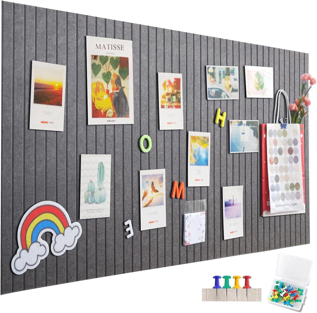 vilten prikbord, zelfklevend, 120 x 90 cm viltbord, verticale strepen, decoratief prikbord van vilt, opvouwbaar fotobord, memoborden, memoboards, bulletinboard voor kantoor, keuken