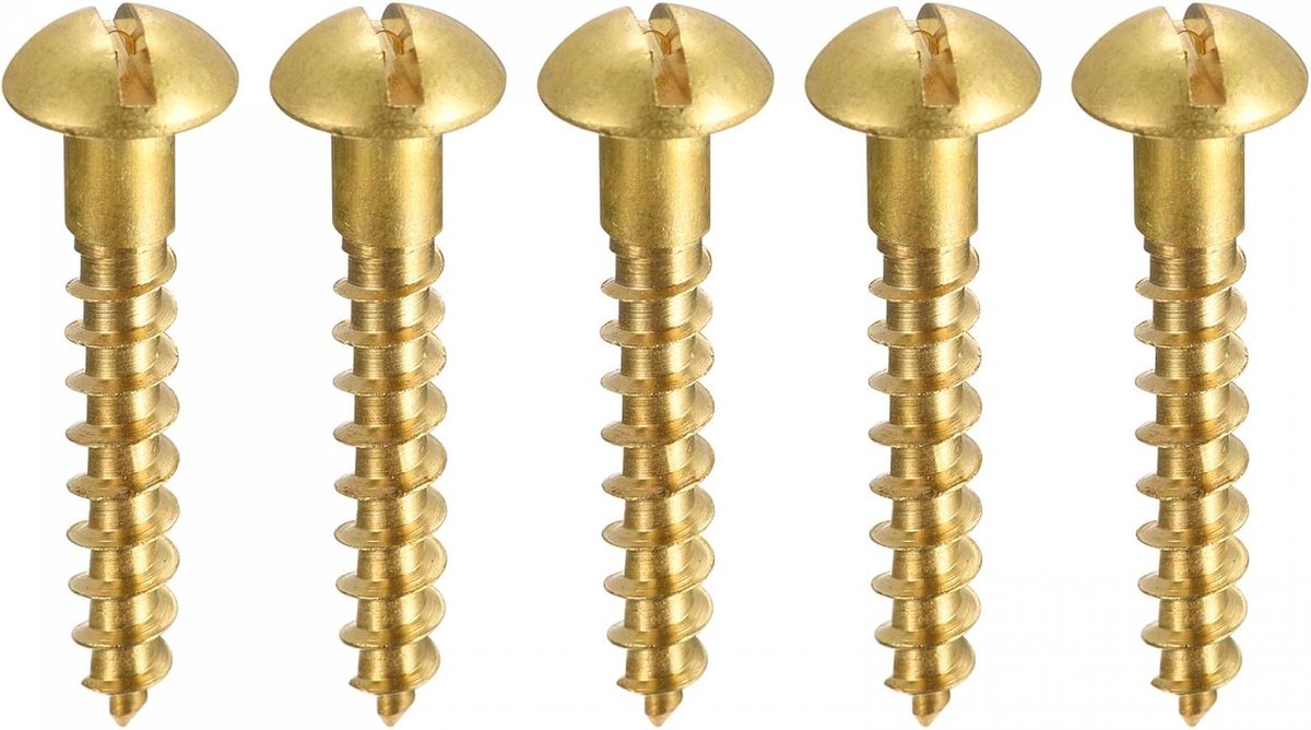 Houtschroeven M5 x 30 mm sleuf ronde kop messing plaatschroef