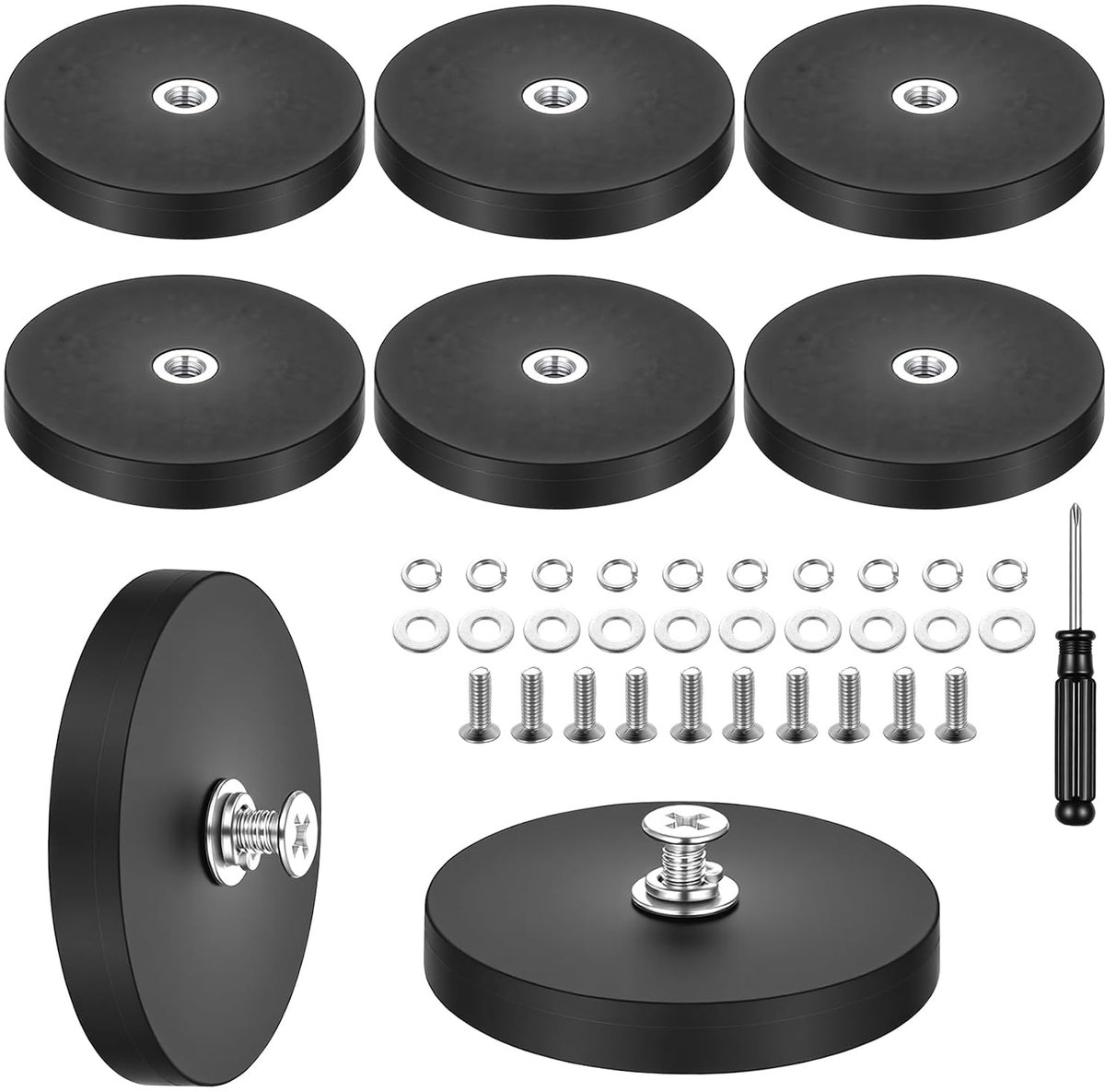 8 stuks rubberen magneten, 43 mm, neodymium-magneten, sterke magneten met platte schroefdraad M4, krachtige, antislip rubberen magneet voor lichtstrips, voertuigen, hechtkracht 8,5 kg