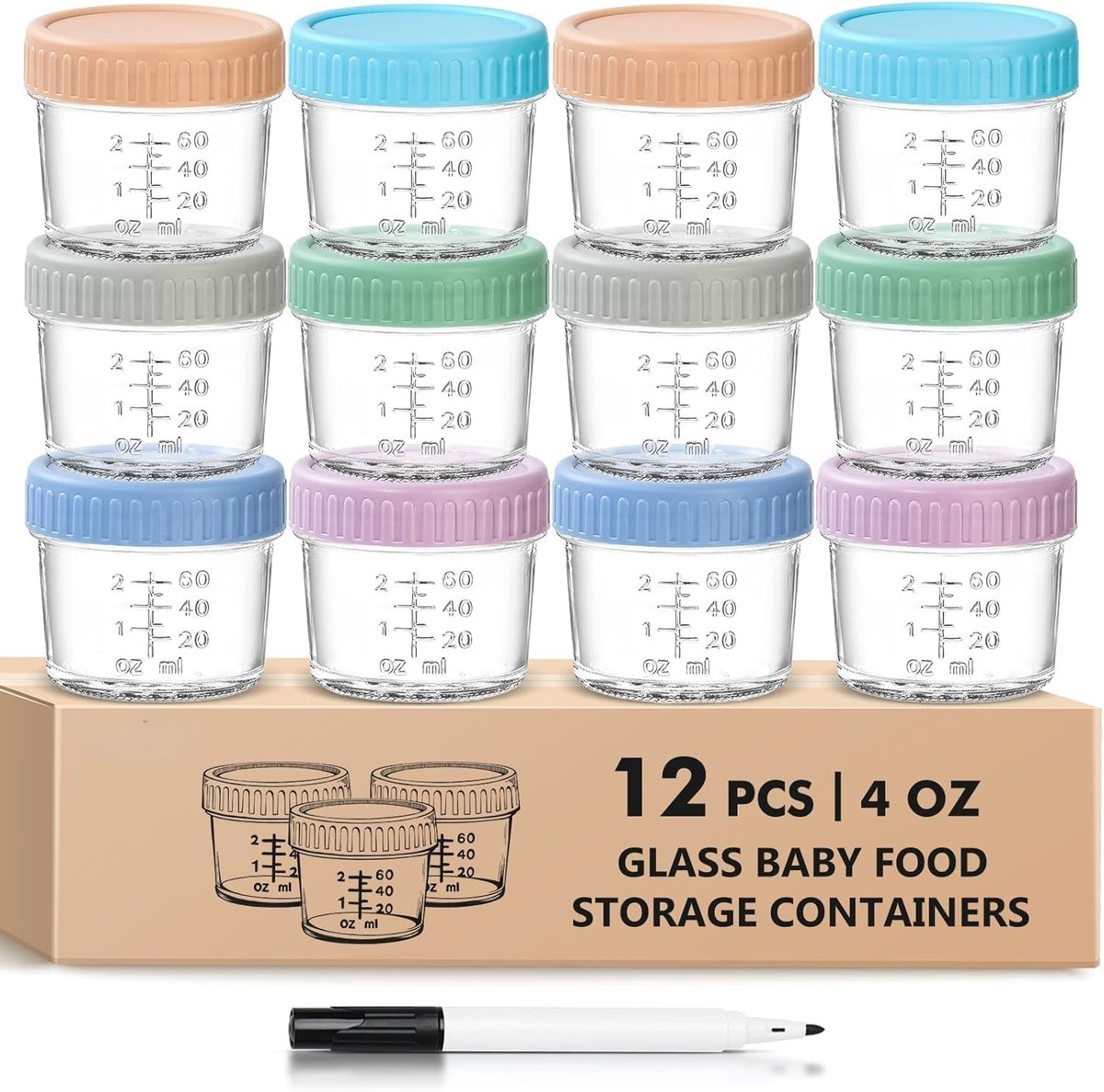 12 Pack 4oz glazen voedselopslagcontainers