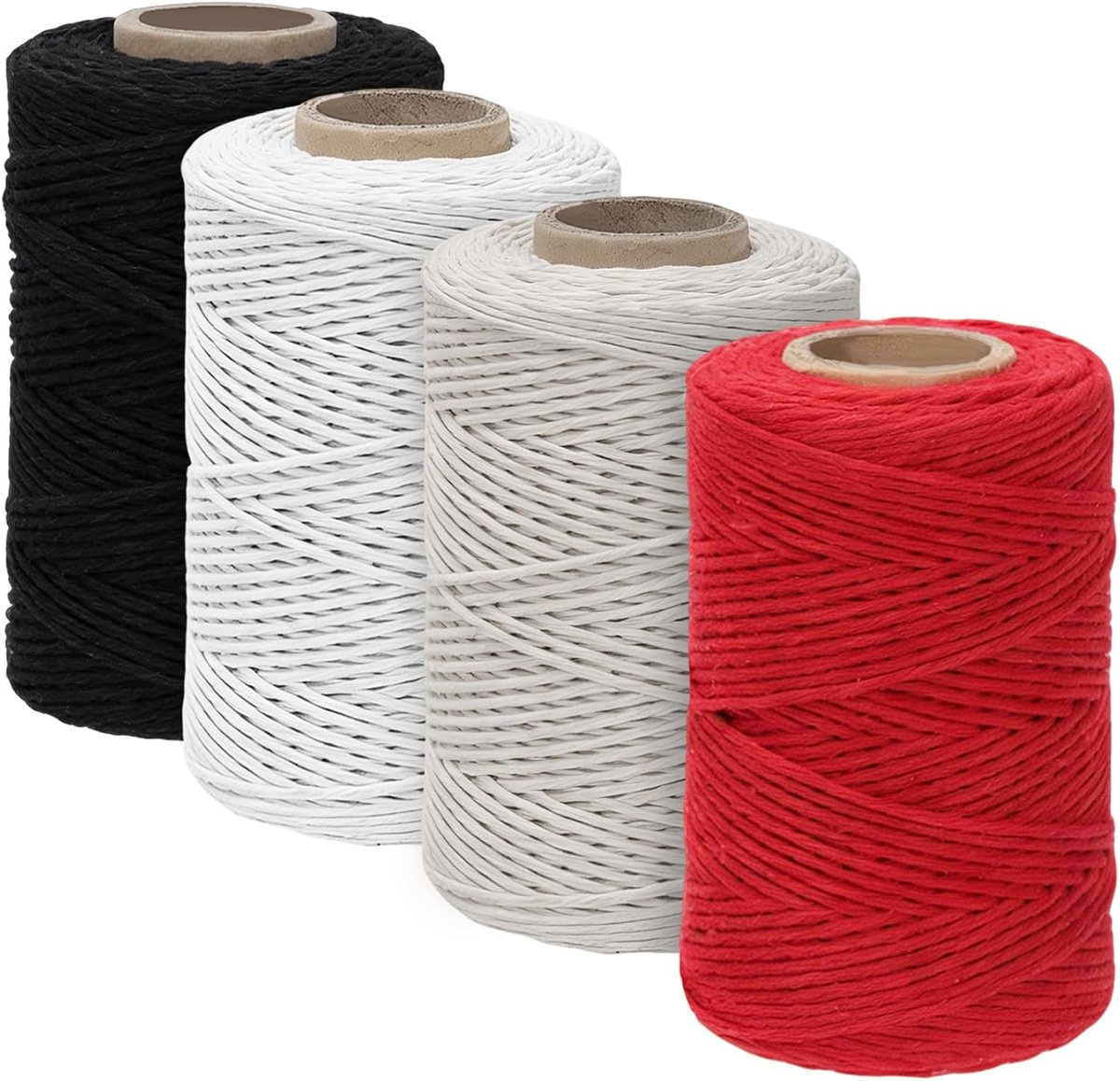 4 Rollen 4 Kleuren 1.5mm × 328 Voeten Katoen Twine String Assortment Kit, Wit/Beige/Zwart/Rood Bakker Twine, String touwen, Gift Twines voor cadeau verpakking, Kerst, ambacht