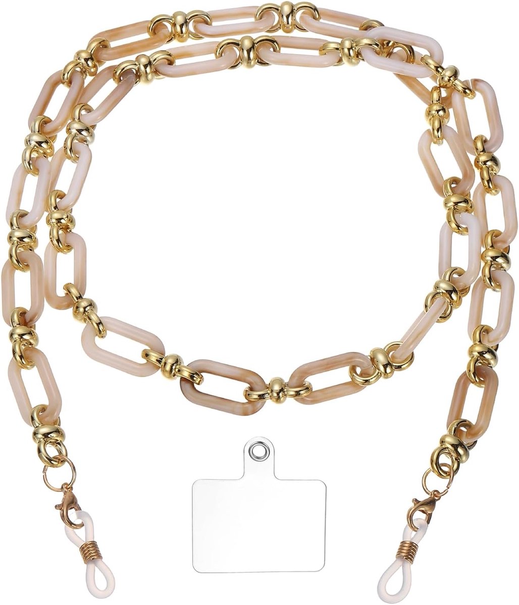 Acryl brillenketting brillenband houder om de hals zonnebril lanyard houder ketting met tether tab voor vrouwen meisjes beige