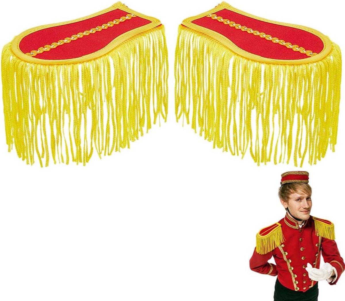 2 stuks rode schouderkwastjes epauletten met spelden, geen geweven stof, franjes, epauletten, vintage novelties, badges voor dames en heren, kostuums, cosplay, carnaval, feestkleding, access
