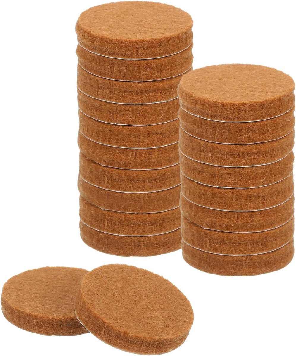 Ronde vilten onderleggers voor meubels, 20 stuks, diameter 2,5 cm x dikte 0,2 cm, met antislip stickers, krasbestendig, stoelpootbeschermers ter bescherming van stoelpoten, lichtbruin